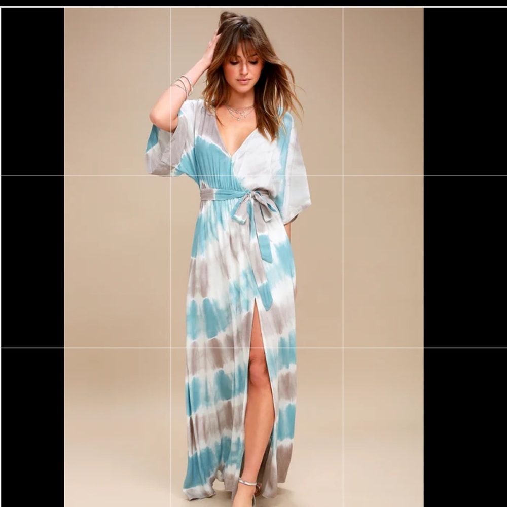 Blue and Taupe Tie-Dye Maxi Dress